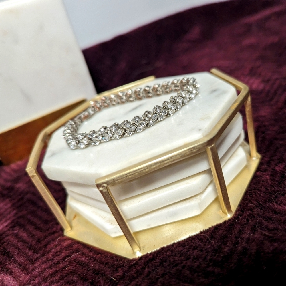 Sparkly Cubic Zirconia Platinum-Plated Chevron Tennis Bracelet